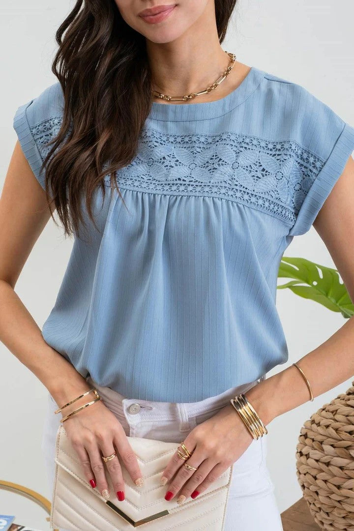 Medium Blue Eyelet Lace Top