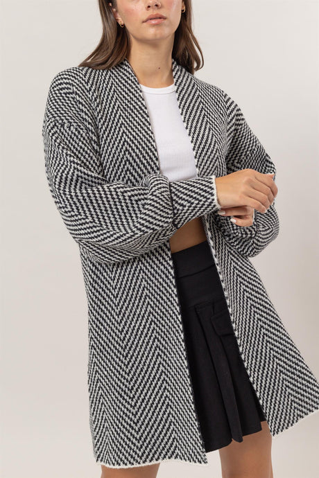 Black Herringbone Sweater Cardigan