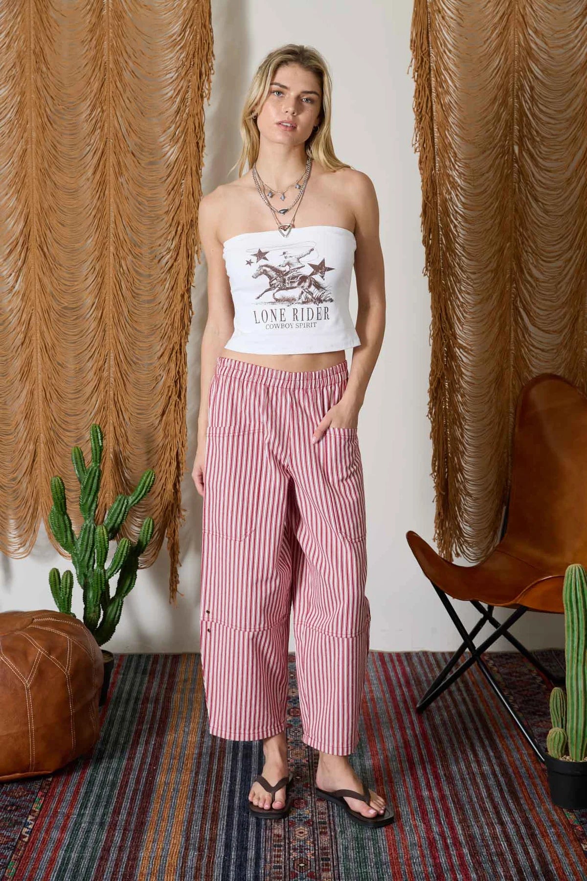 Berry Striped Pocket Pants