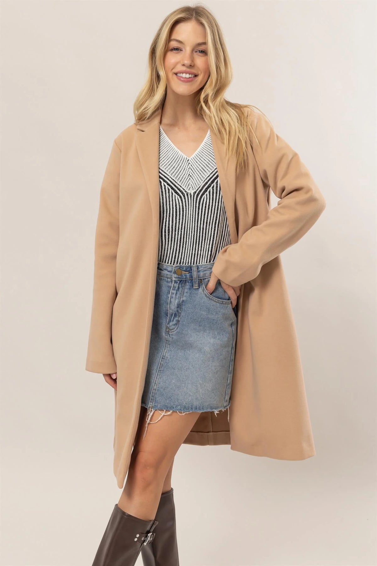 Open Front Half Coat - Camel Color