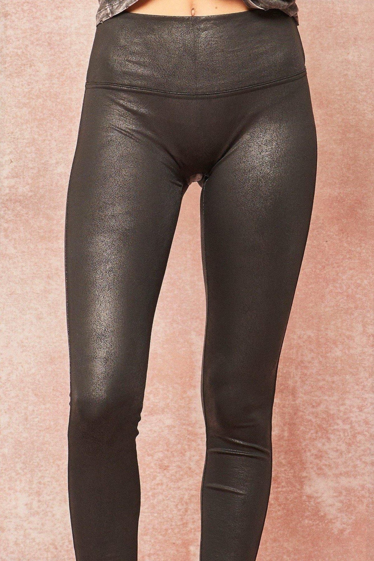 Black Textured Leather-Look Leggings - Mirror Mirror Boutique