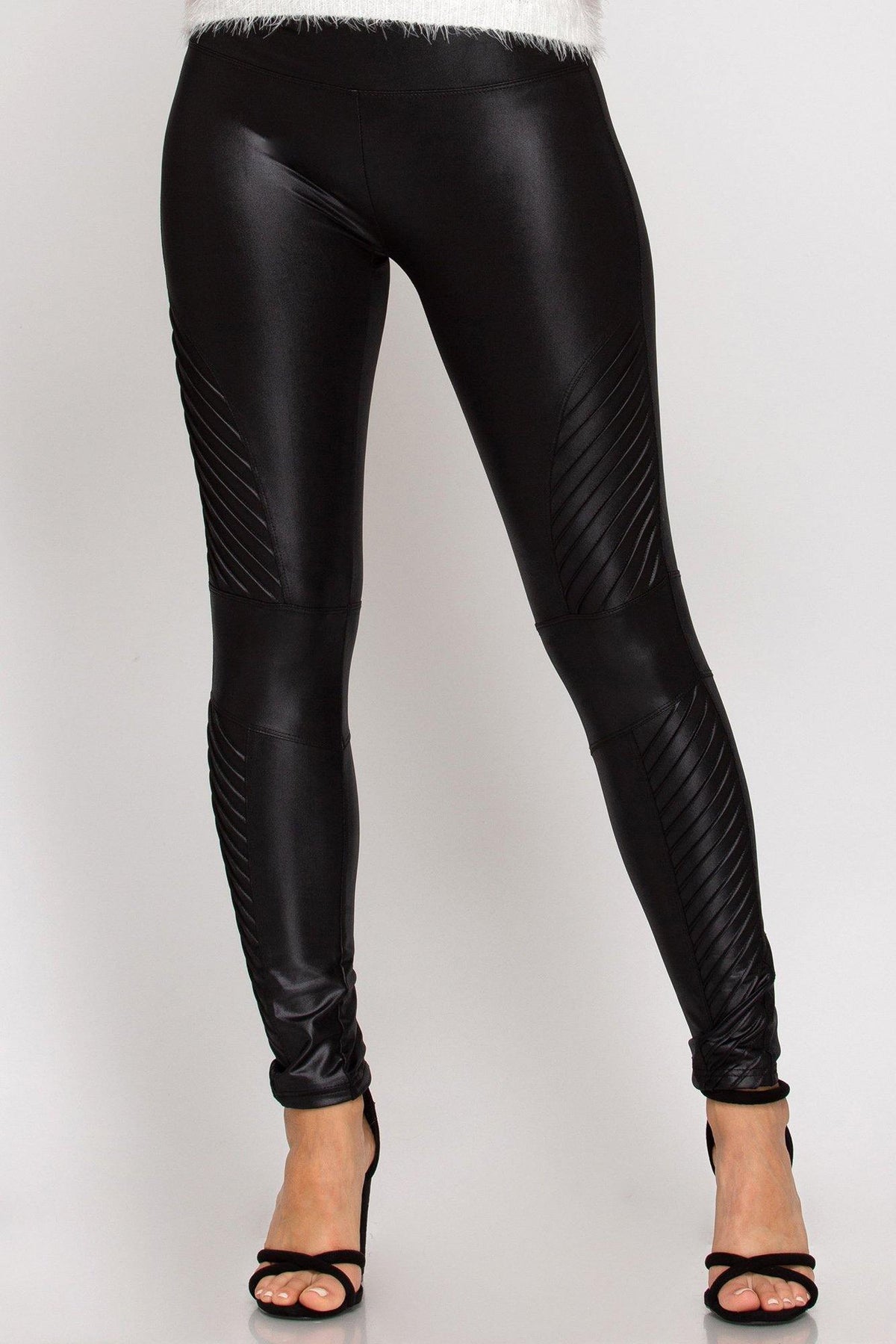 Black Shiny Faux Leather Leggings - Mirror Mirror Boutique
