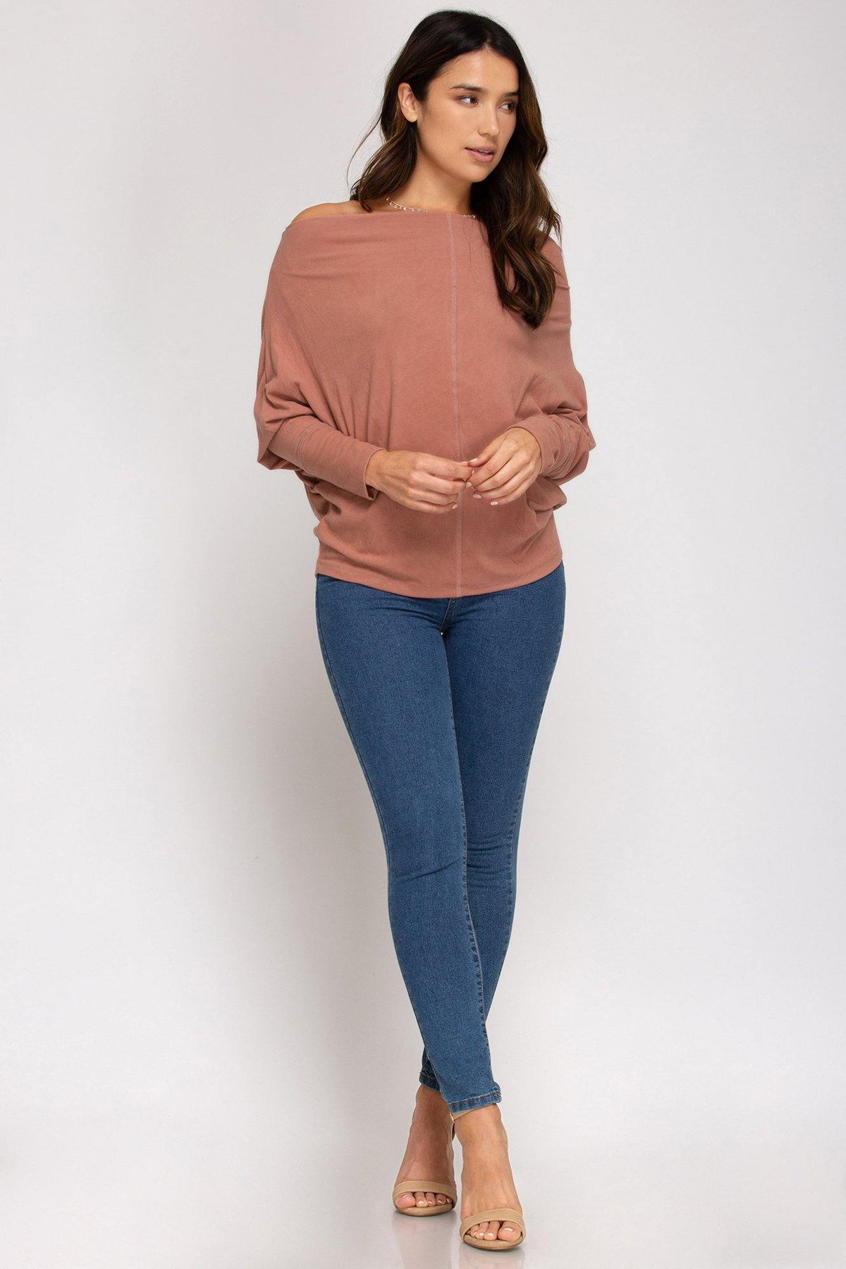Dusty Coral Boat Neck Brushed Knit Top - Mirror Mirror Boutique