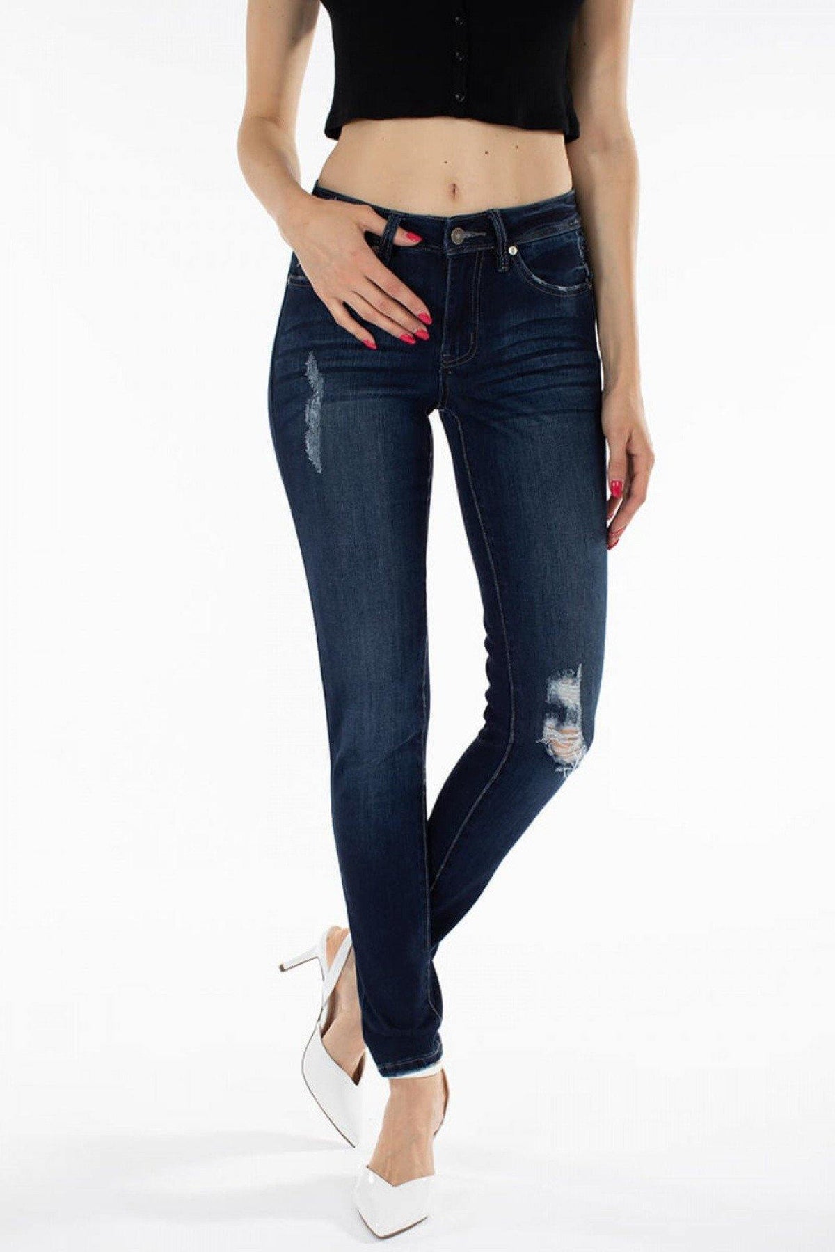 KanCan Mid Rise Distressed Super Skinny Jeans - Mirror Mirror Boutique