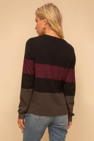 Olive Block Stripe Sweater - Mirror Mirror Boutique