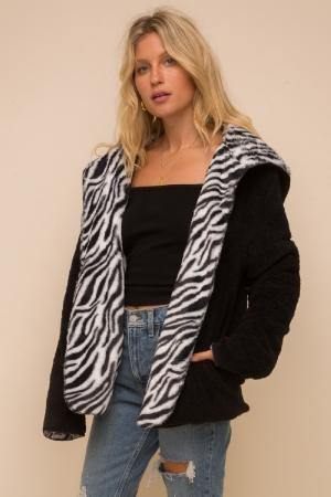 Zebra Print Reversible Fleece Hoodie Jacket - Mirror Mirror Boutique