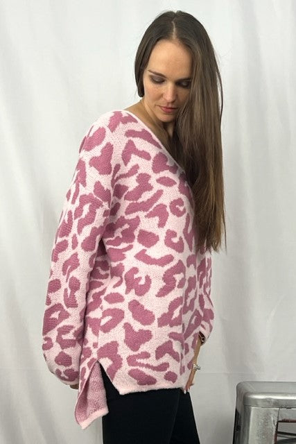 Pink Cheetah Print Sweater