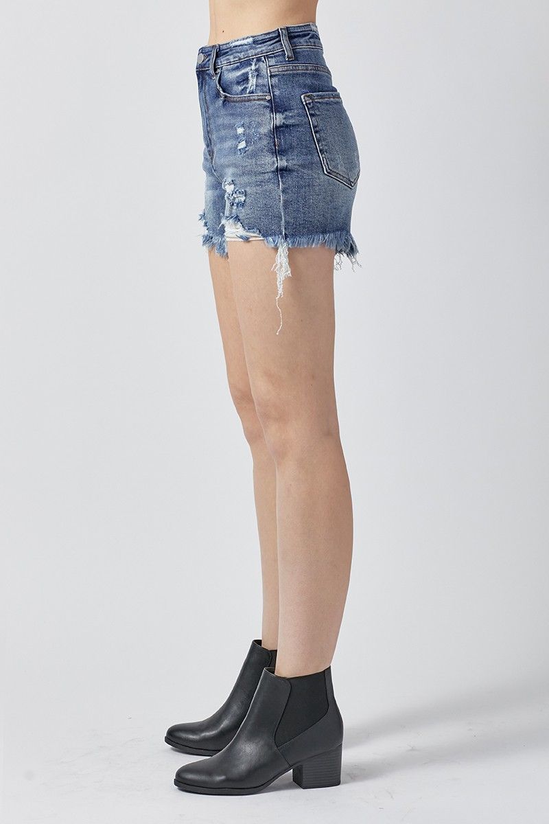High Rise Distressed Denim Shorts - Mirror Mirror Boutique