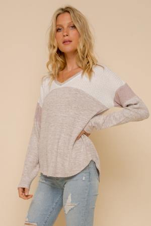 V-NECK BRUSHED HACCI LONG SLEEVE TEE - Mirror Mirror Boutique