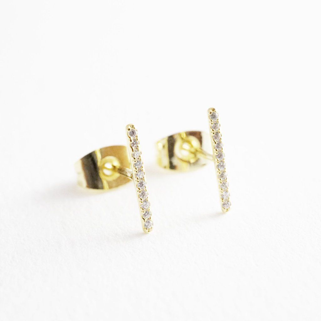 18k gold plated crystal bar stud earrings